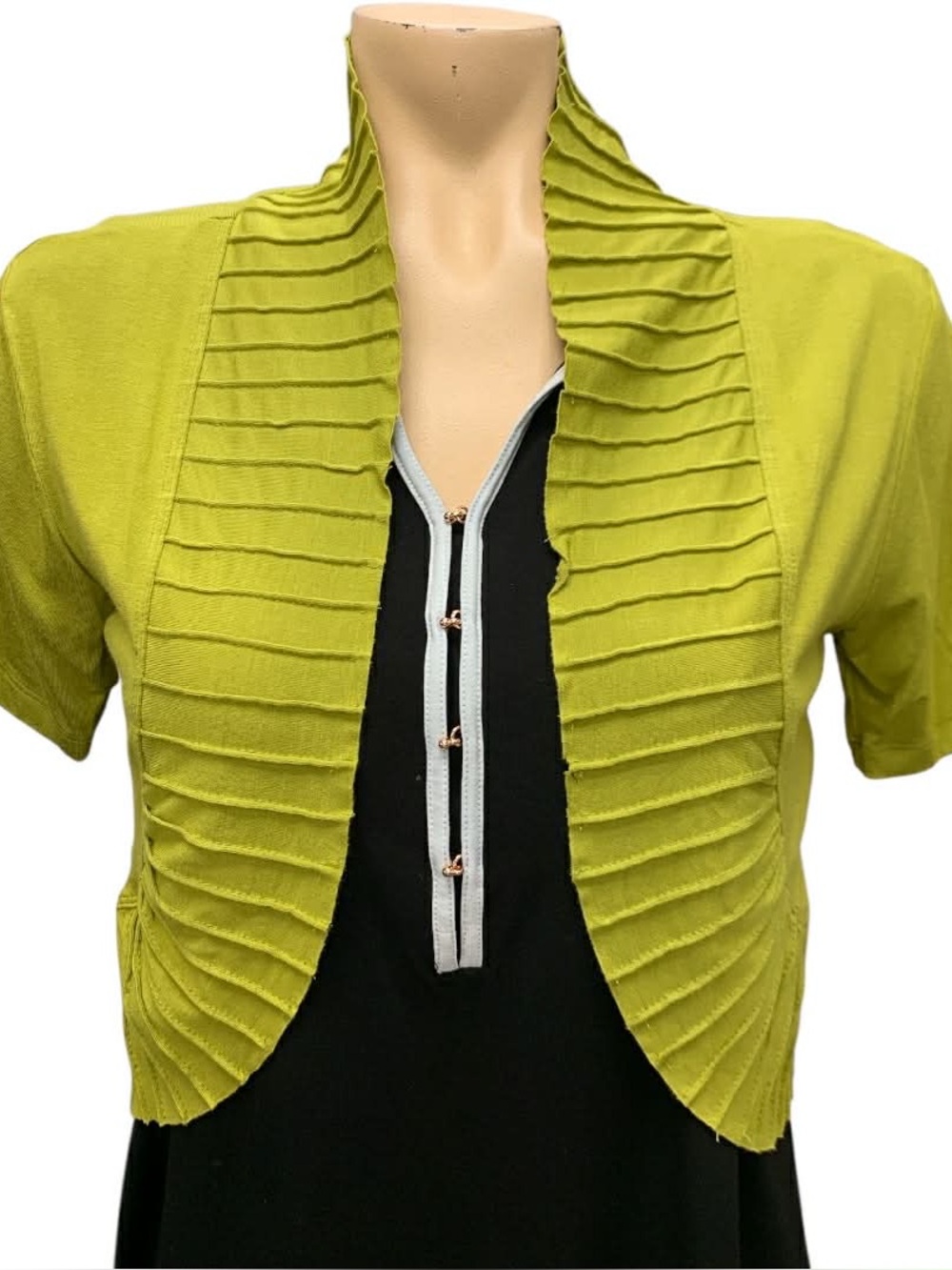 Lavena Women's Short Sleeve Ribbed Open Front Shrug - Lime Green Size S